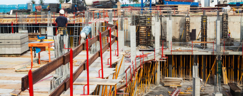 building new concrete house in summer