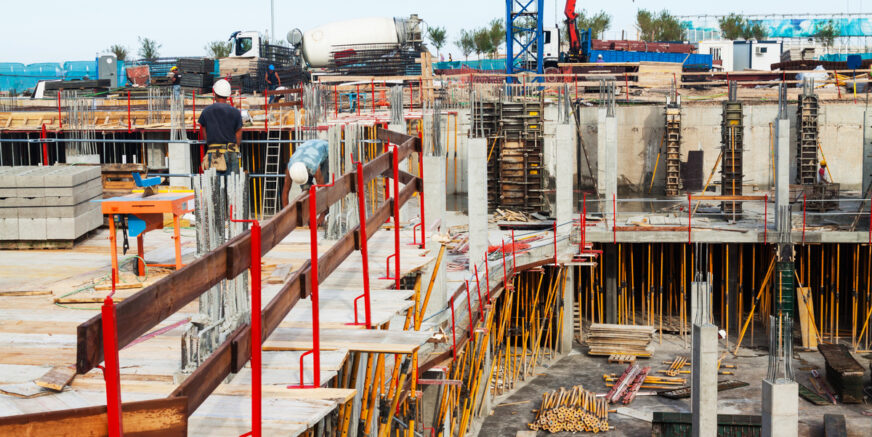 building new concrete house in summer